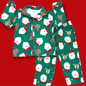 CARTERS 4T Boys Green Santa Reindeer Christmas Pajamas